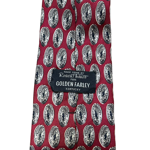 Robert Talbott Mens Tie Red With Tan Black Geometric 100% Silk 57"L X 3.5"W - Picture 4 of 6